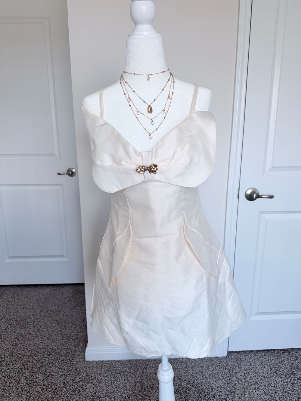 Ivory Satin Bow Mini Dress Romantic Coquette